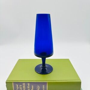 Cobalt Blue Art Glass Vase with Twisted Stem MCM Style 8"